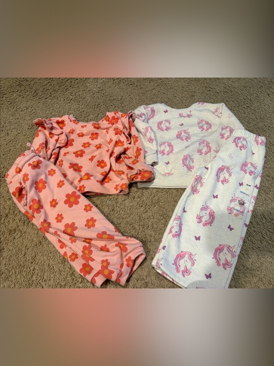 Other - Pink Floral & White Unicorn Girls sweat sets